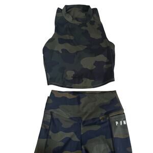 PINK Ultimate Camo Leggings + All In Motion Crop Tank Set S